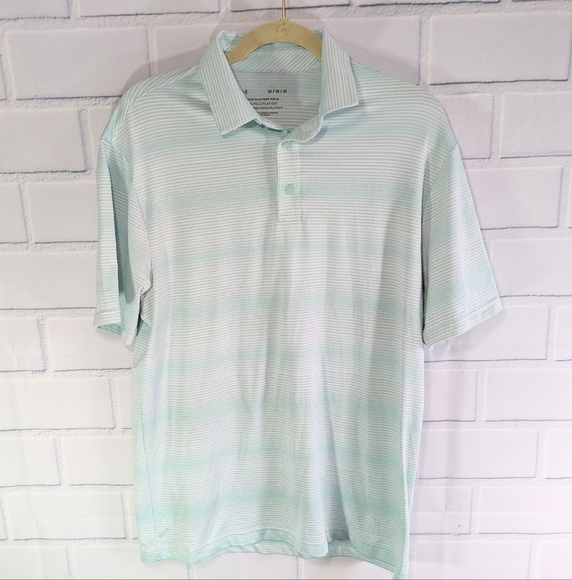 Under Armour Quick Dry Teal/White Striped Playoff Polo - Picture 1 of 3